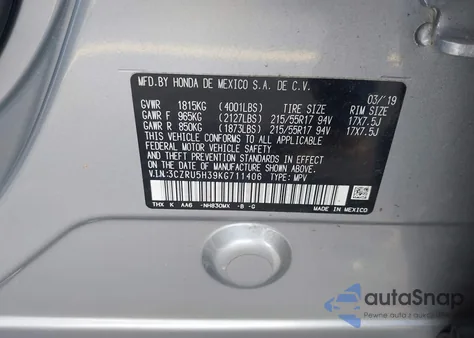2019 Honda Hr-V Lx from USA, damaged, VIN 3CZRU5H39KG711406
